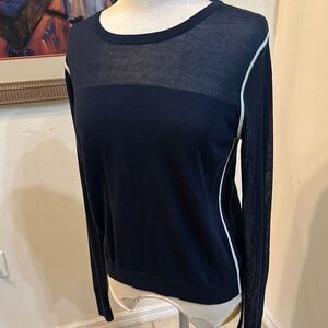 Worth New York Navy Blue Sweater with White Trim Size Medium